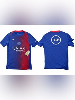 Nike Women's Blue and Red PSG Football Jersey Slim Fit